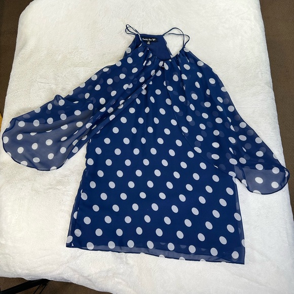 Double Zero polka dot Navy Blue overlay juniors dress - Picture 7 of 7